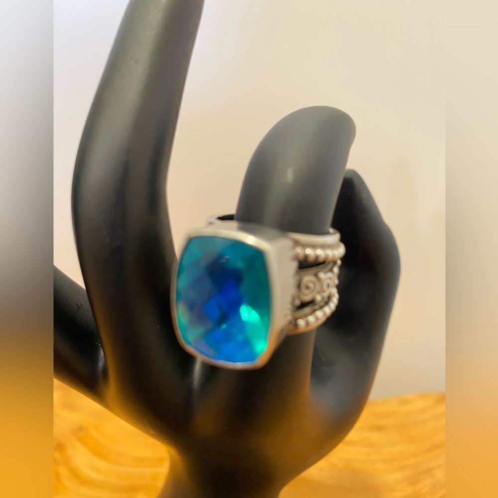Vintage Blue Quartz Ring Sajen Sterling Silver 925 - Picture 6 of 7